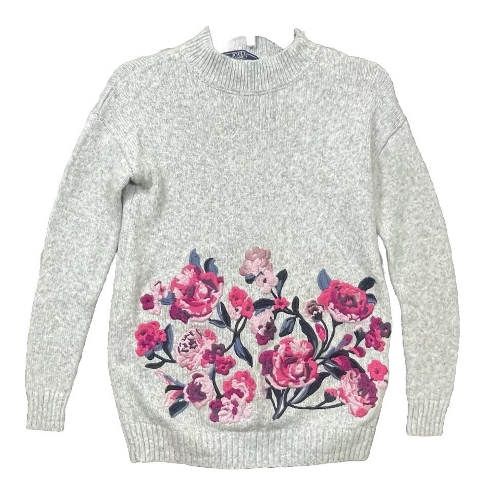 Joules Marl Penny Sweater Size 4 Embroidered Floral Long Sleeve Knit